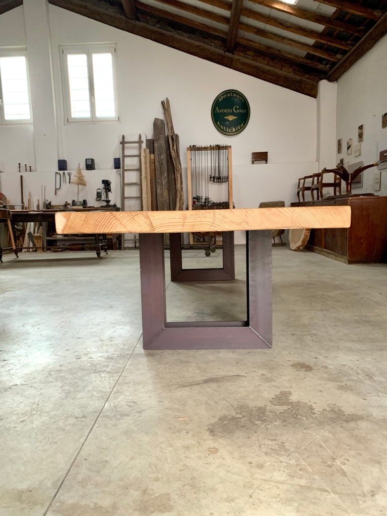 Tavolo consolle legno massello cedro 110x30x85 gambe in ferro stile  industriale